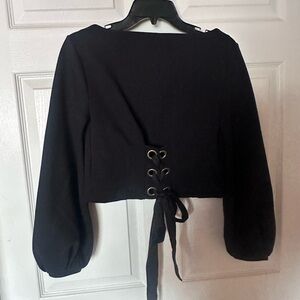 Mauve Elegant Black Lace-Up Crop Sweater